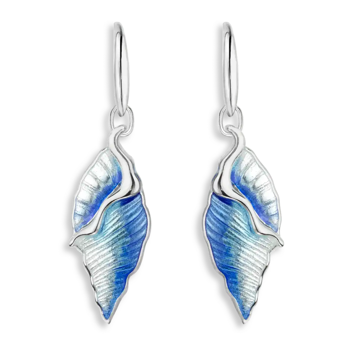 Blue Conch Shell Wire Earrings. Sterling Silver