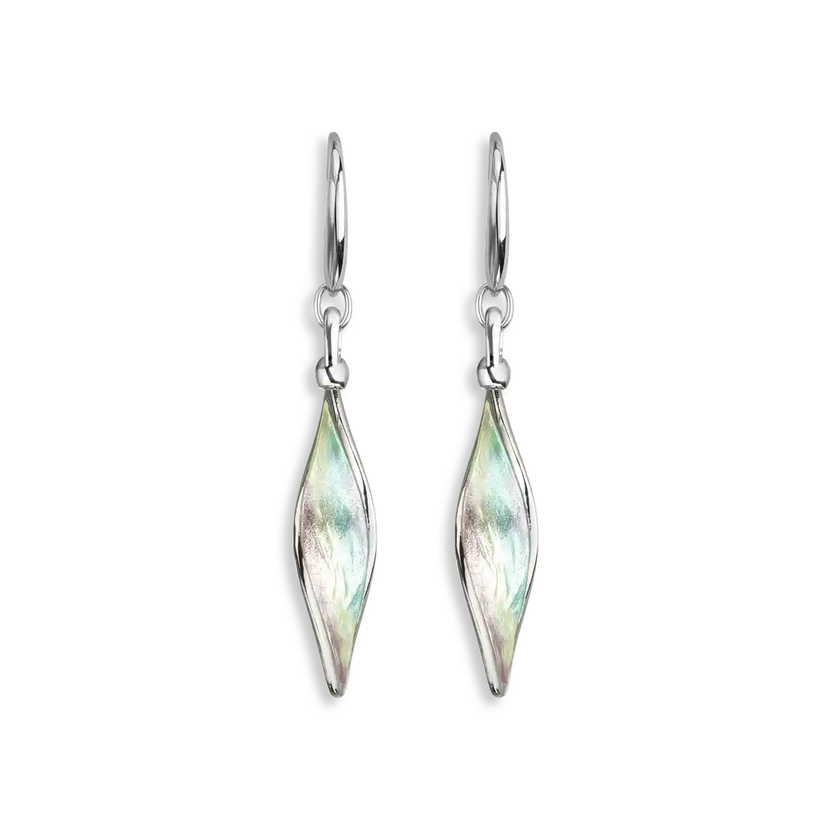Green Aurora Wire Earrings. Sterling Silver