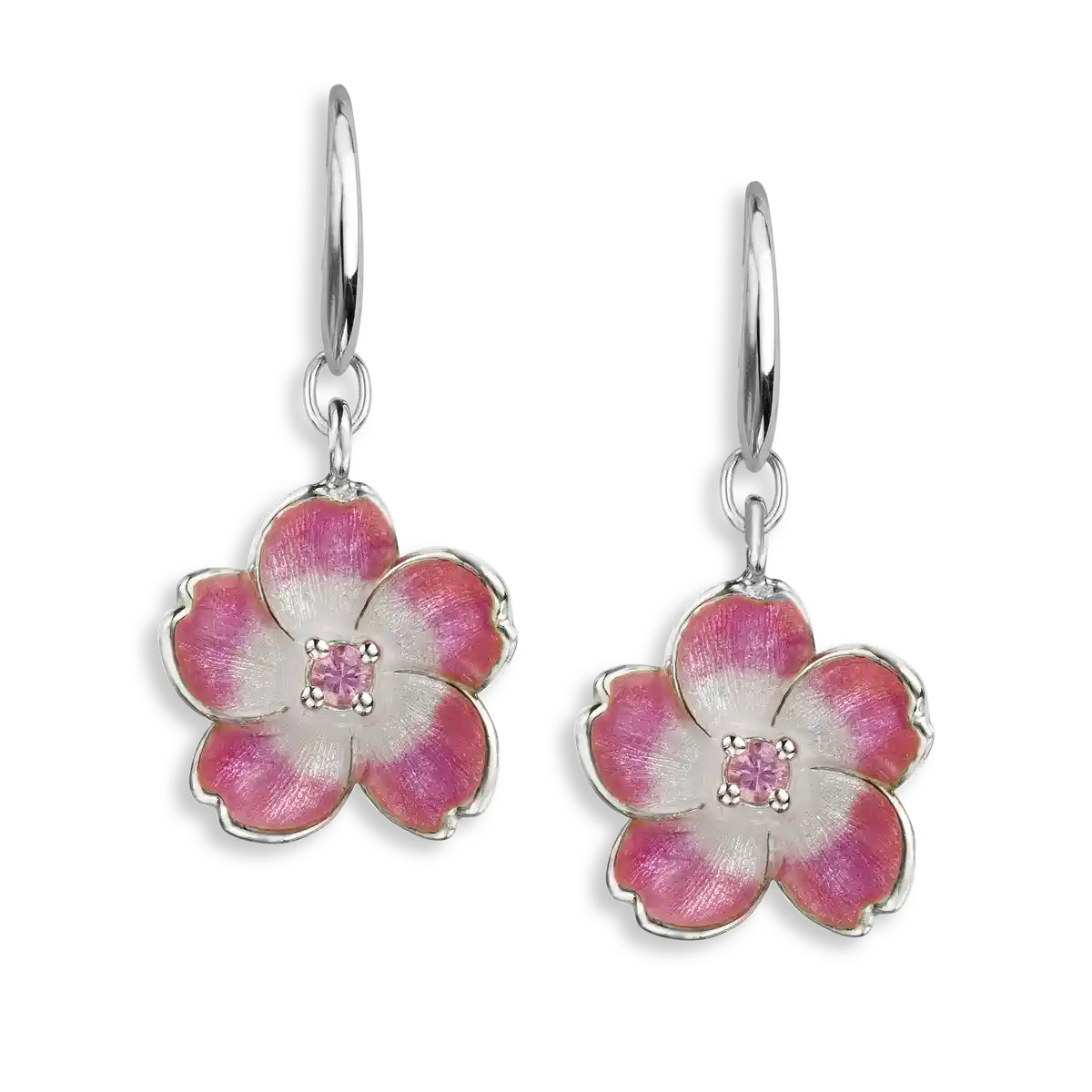 Pink Cherry Blossom Wire Earrings. Sterling Silver-Pink Sapphire