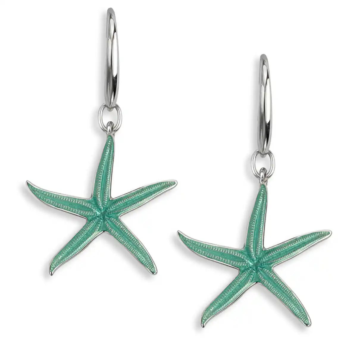 Turquoise Starfish Wire Earrings. Sterling Silver