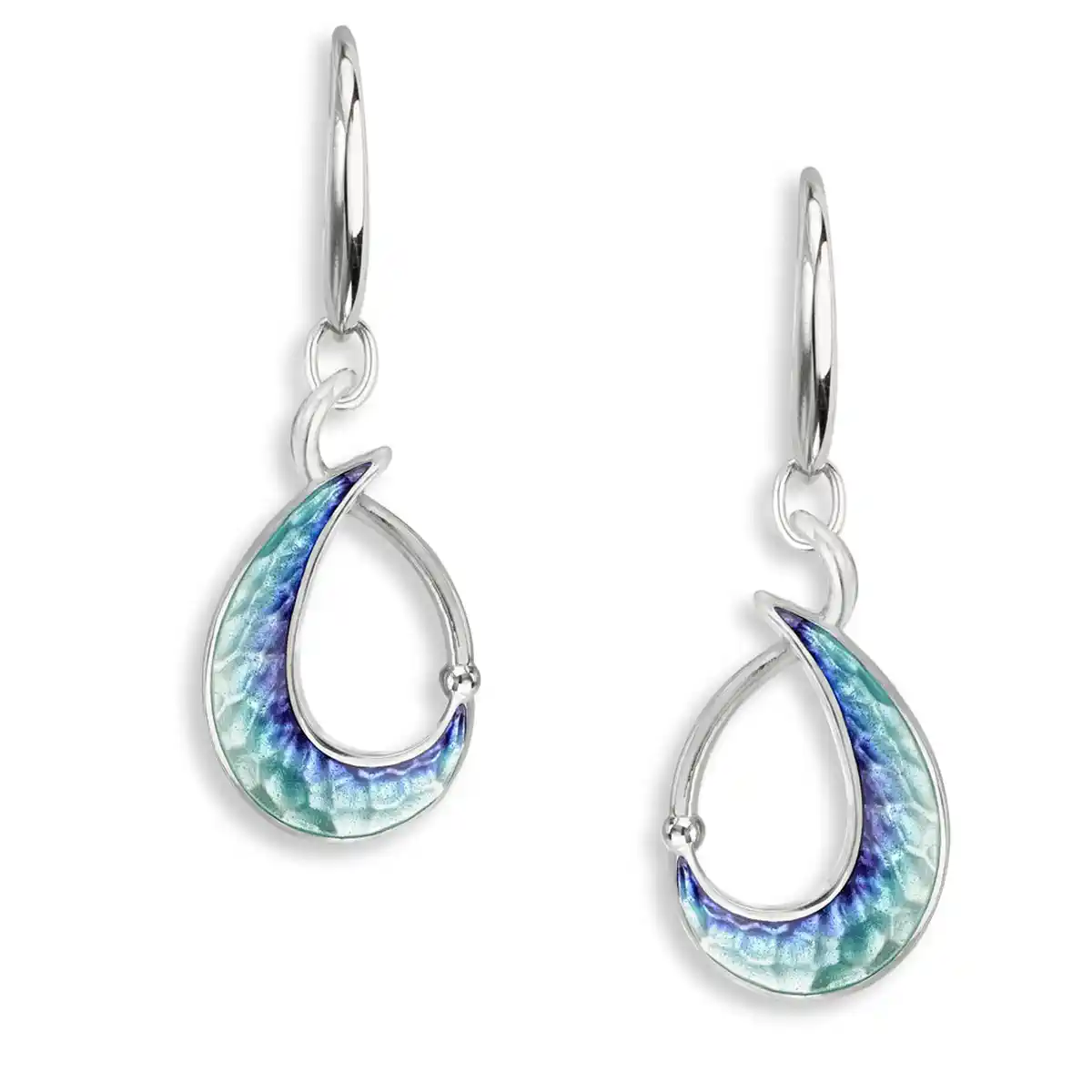 Turquoise Teardrop Wire Earrings. Sterling Silver