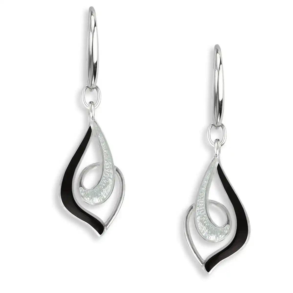Black Marquise Wire Earrings. Sterling Silver
