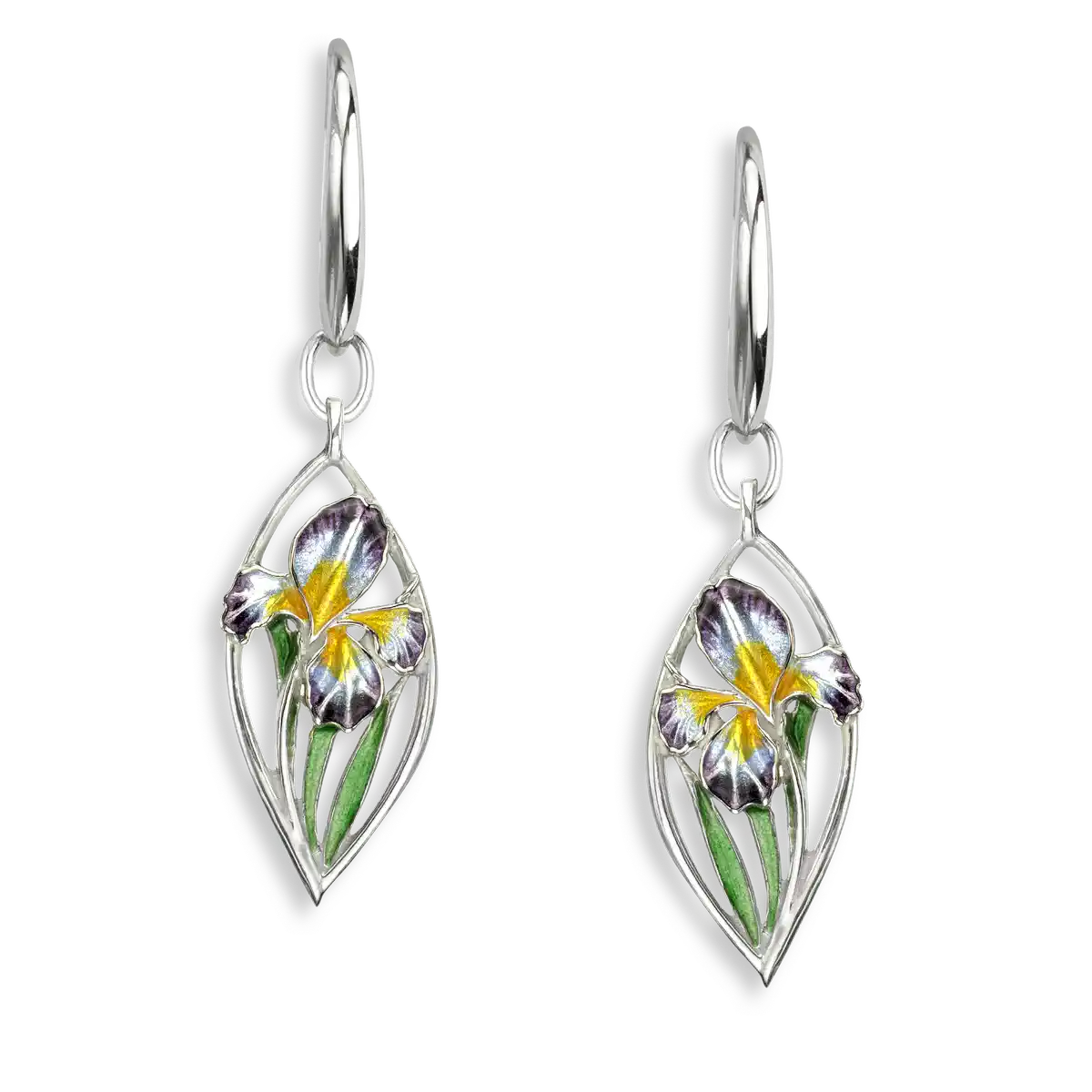 Purple Iris Wire Earrings. Sterling Silver