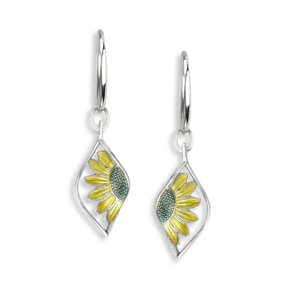 Yellow Sunflower Wire Earrings. Sterling Silver