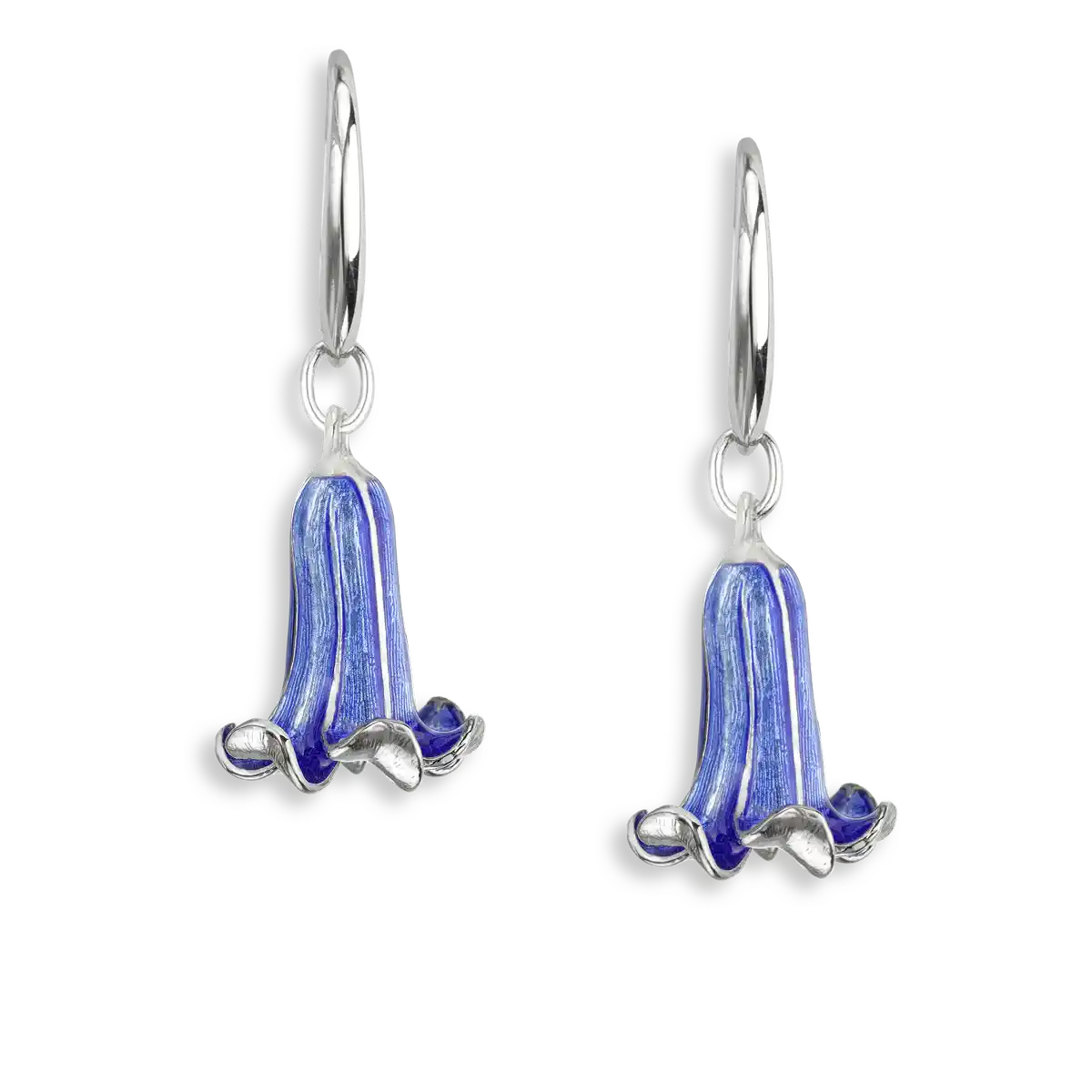 Blue Trumpet Flower Wire Earrings. Sterling Silver