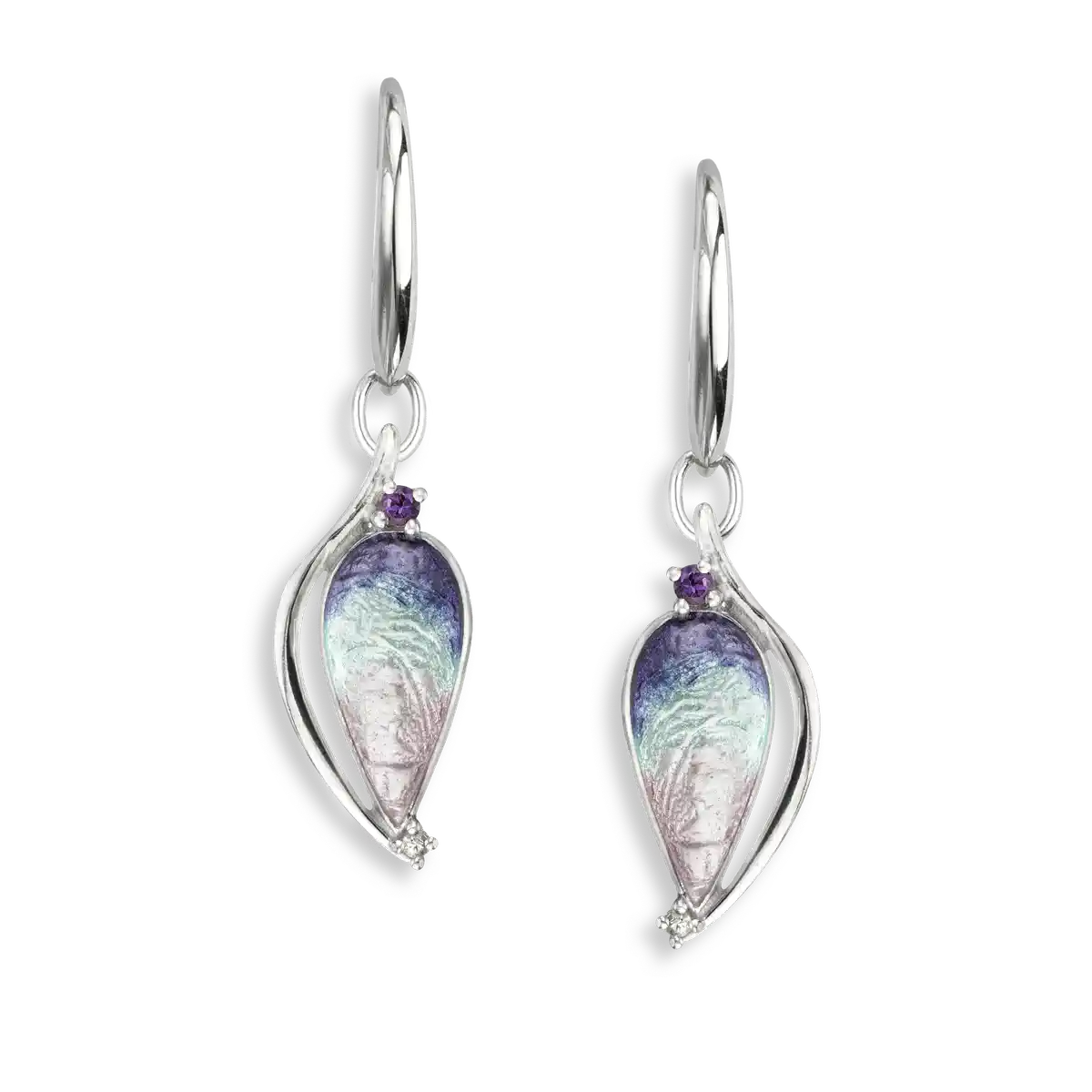 Blue Teardrop Wire Earrings-Amethyst-Yellow Sapphires. Sterling Silver