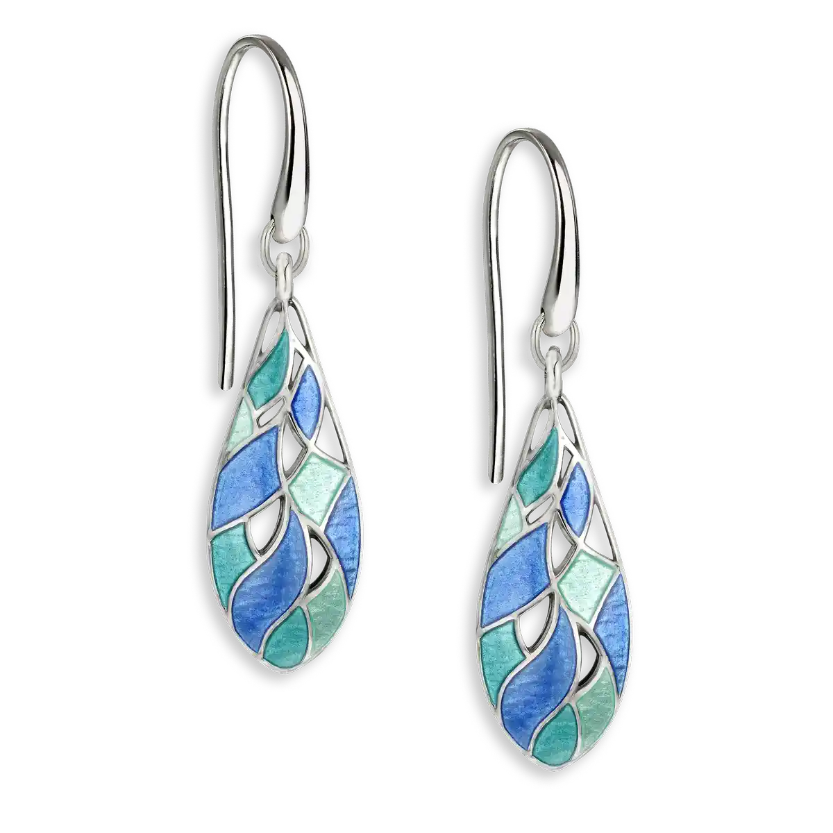 The Light Between -Blue Shades in Motion Wire Earrings.Sterling Silver. Double-Sided