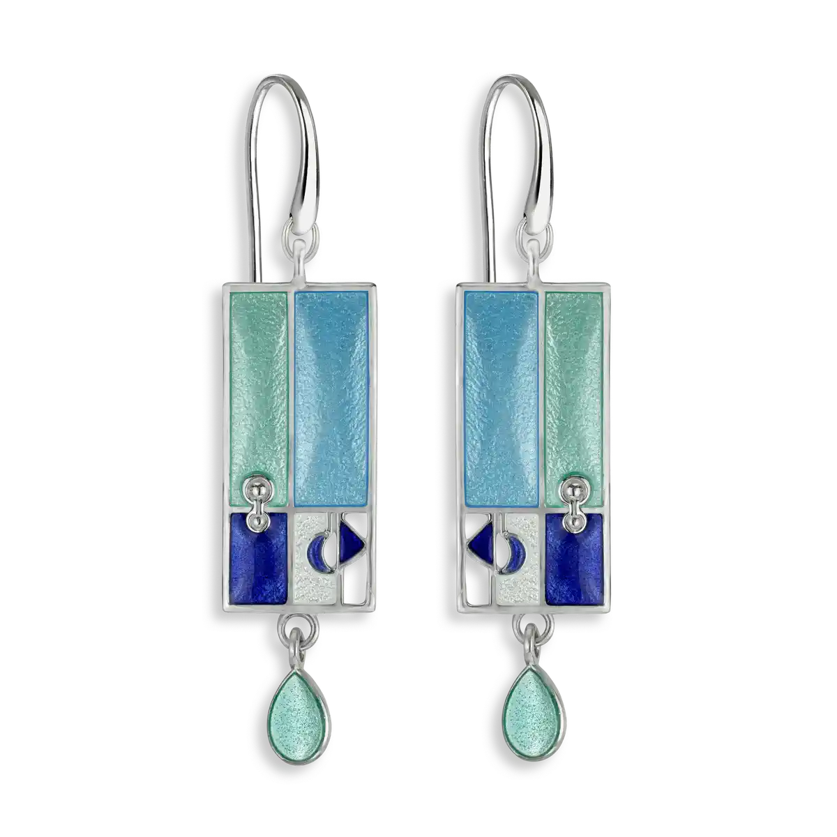 Geometry of Light -Blue Horizon Wire Earrings.Sterling Silver. Double-Sided