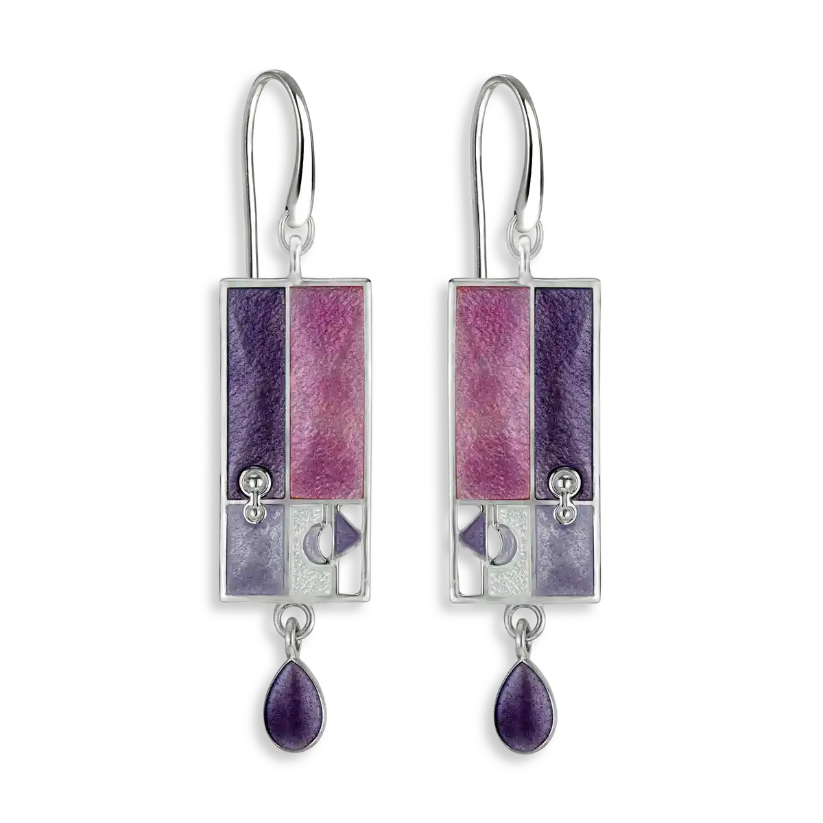 Geometry of Light -Purple Horizon Wire Earrings.Sterling Silver. Double-Sided