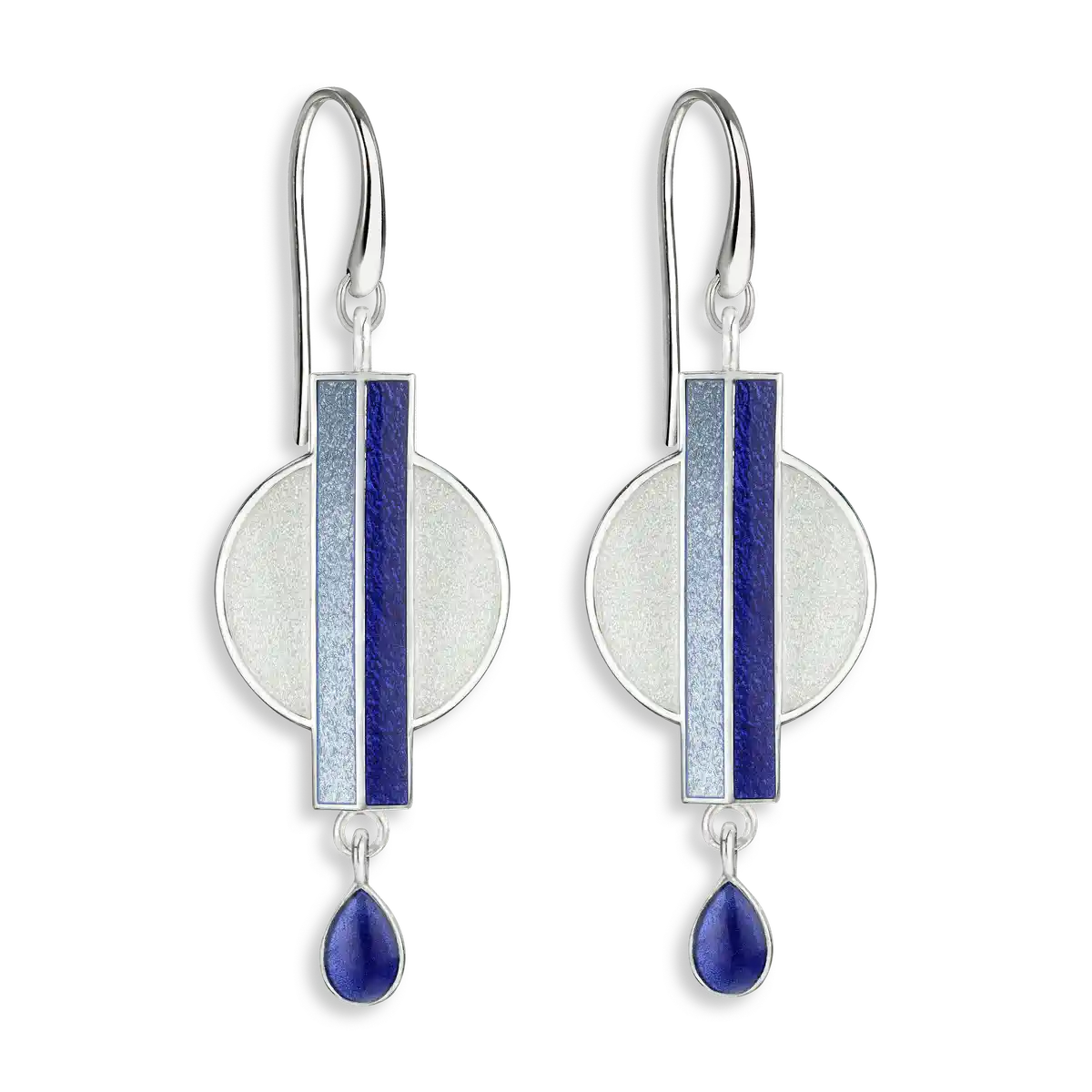 Geometry of Light -Blue & White Axis Wire Earrings.Sterling Silver. Double-Sided
