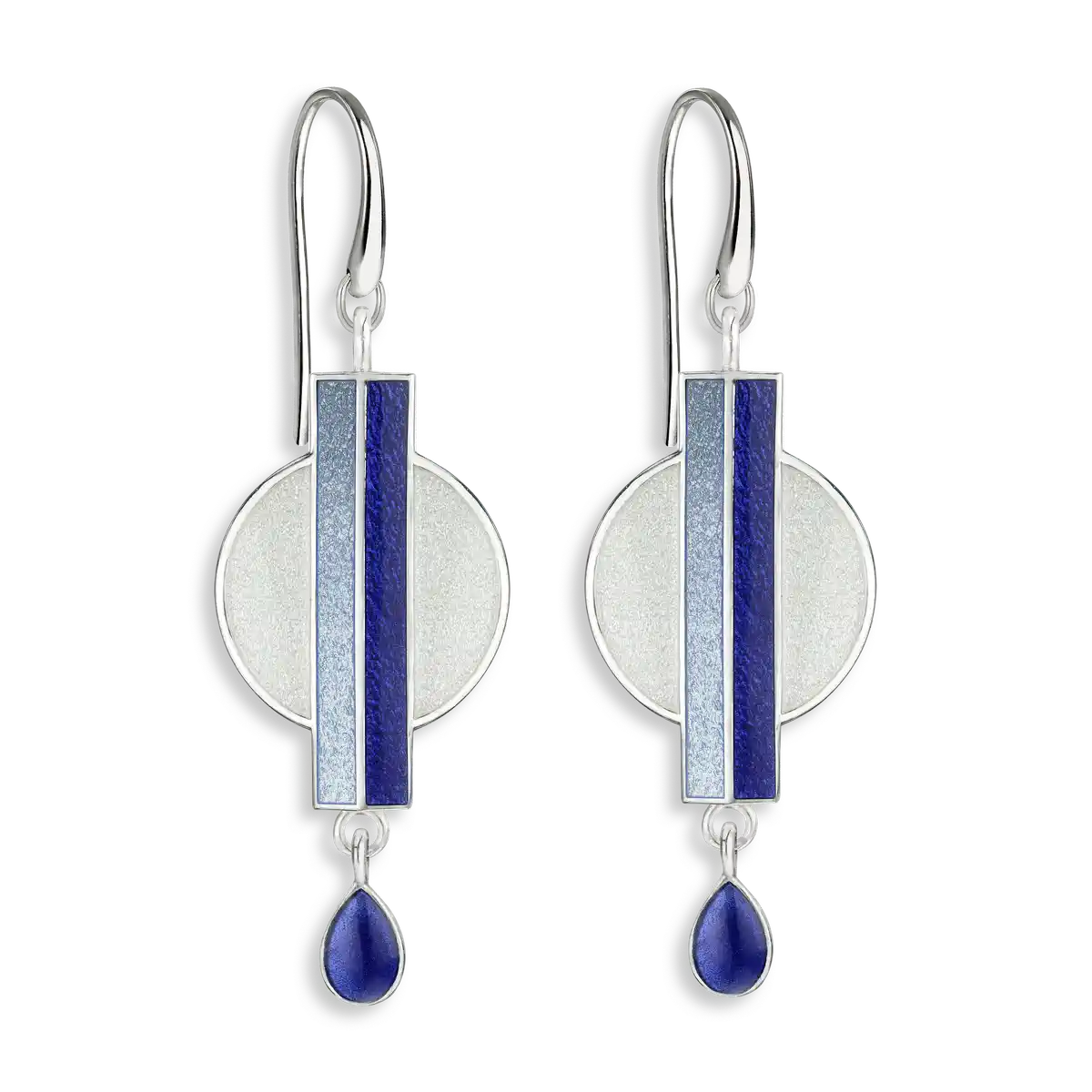 Geometry of Light -White & Blue Axis Wire Earrings.Sterling Silver. Double-Sided
