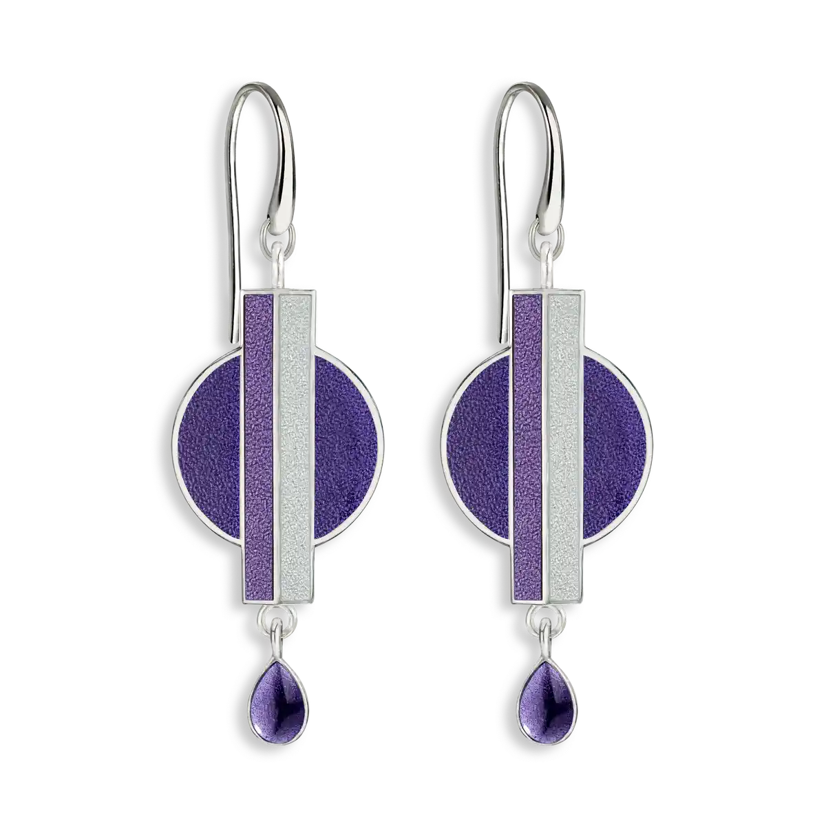 Geometry of Light -Purple & White Axis Wire Earrings.Sterling Silver. Double-Sided