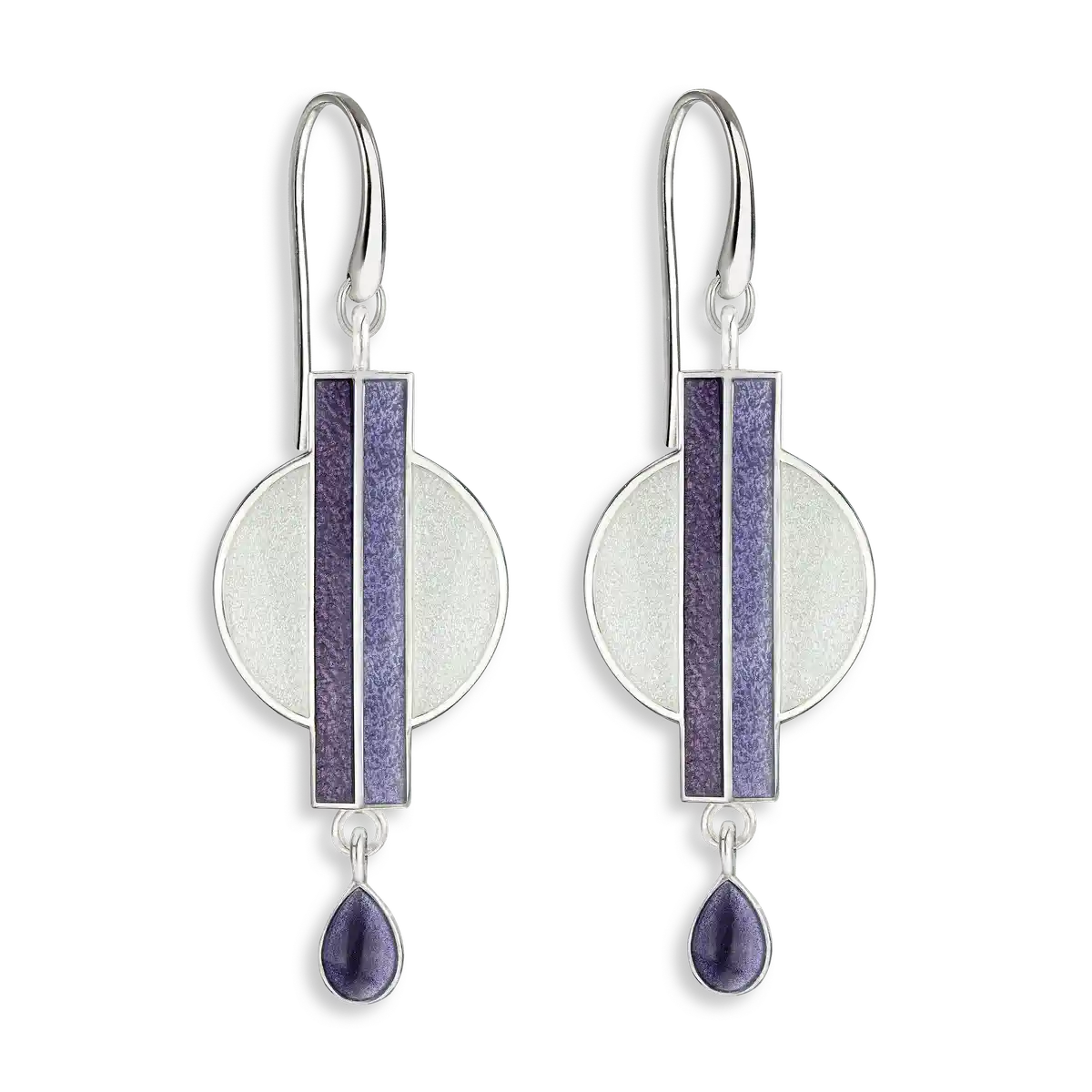 Geometry of Light -White & Purple Axis Wire Earrings.Sterling Silver. Double-Sided
