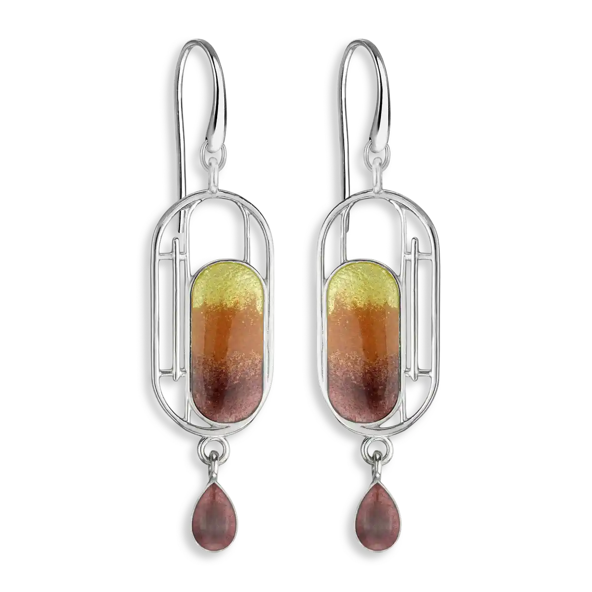 Geometry of Light -Brown Portal Wire Earrings.Sterling Silver. Double-Sided
