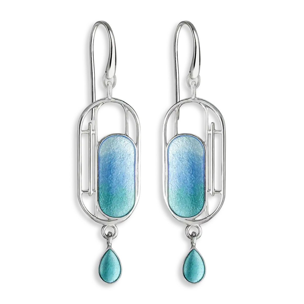 Geometry of Light -Blue Portal Wire Earrings.Sterling Silver. Double-Sided