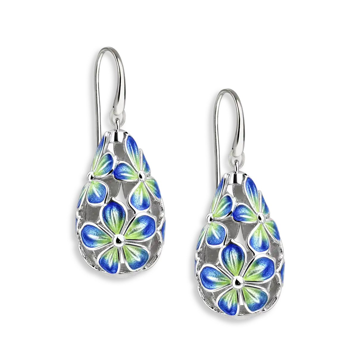20mm Beyond Blossom -Blue Teardrop Flower Wire Earrings.Sterling Silver