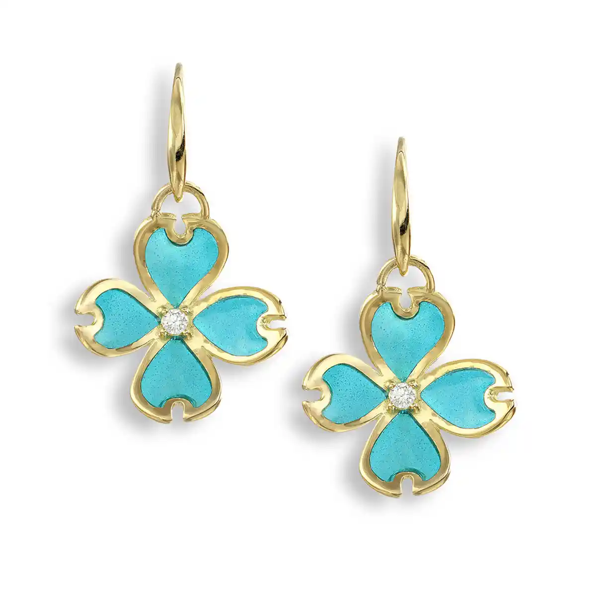 Turquoise Dogwood Wire Earrings.18K Gold-Diamond