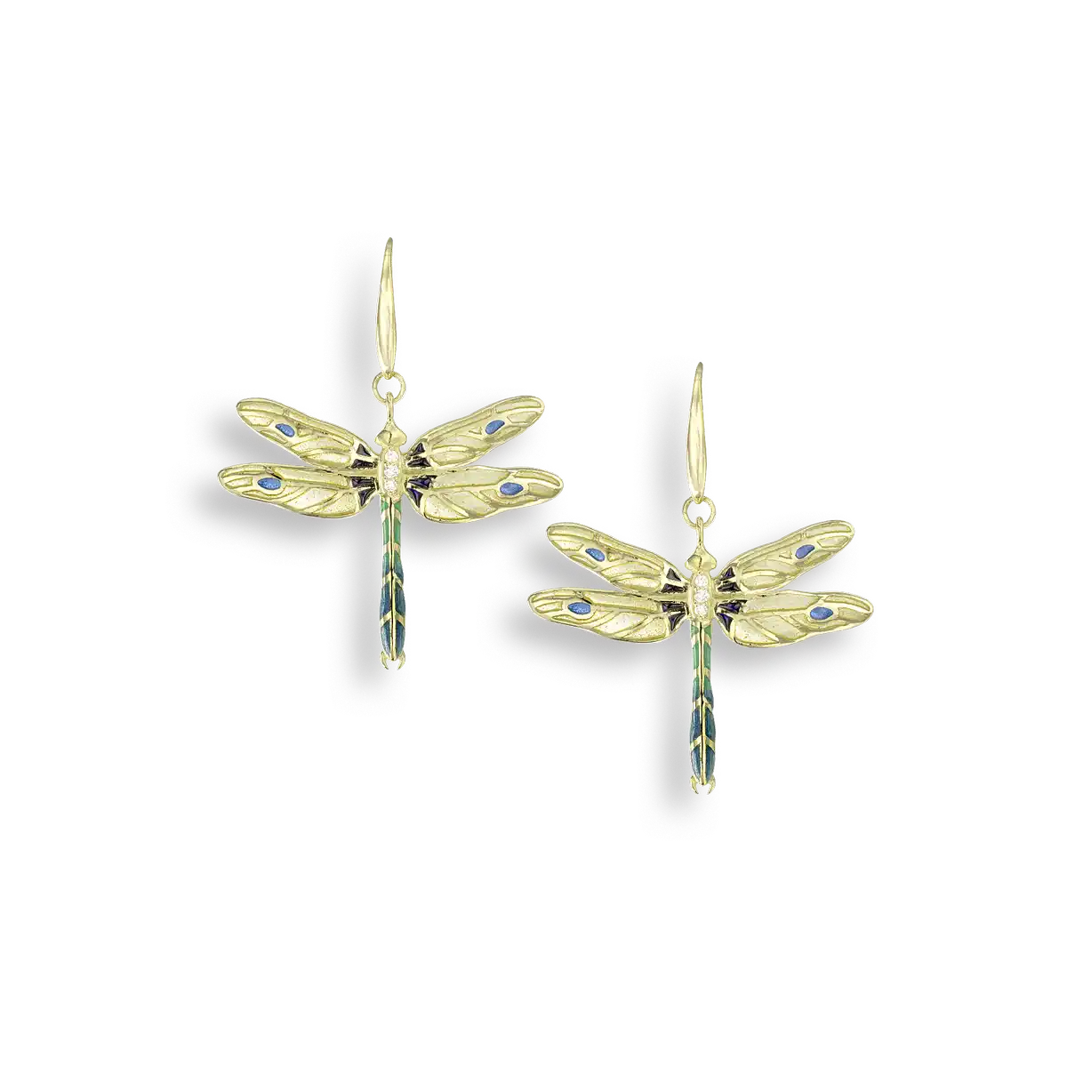 Yellow Plique-a-Jour Dragonfly Wire Earrings. 18K -Diamonds  