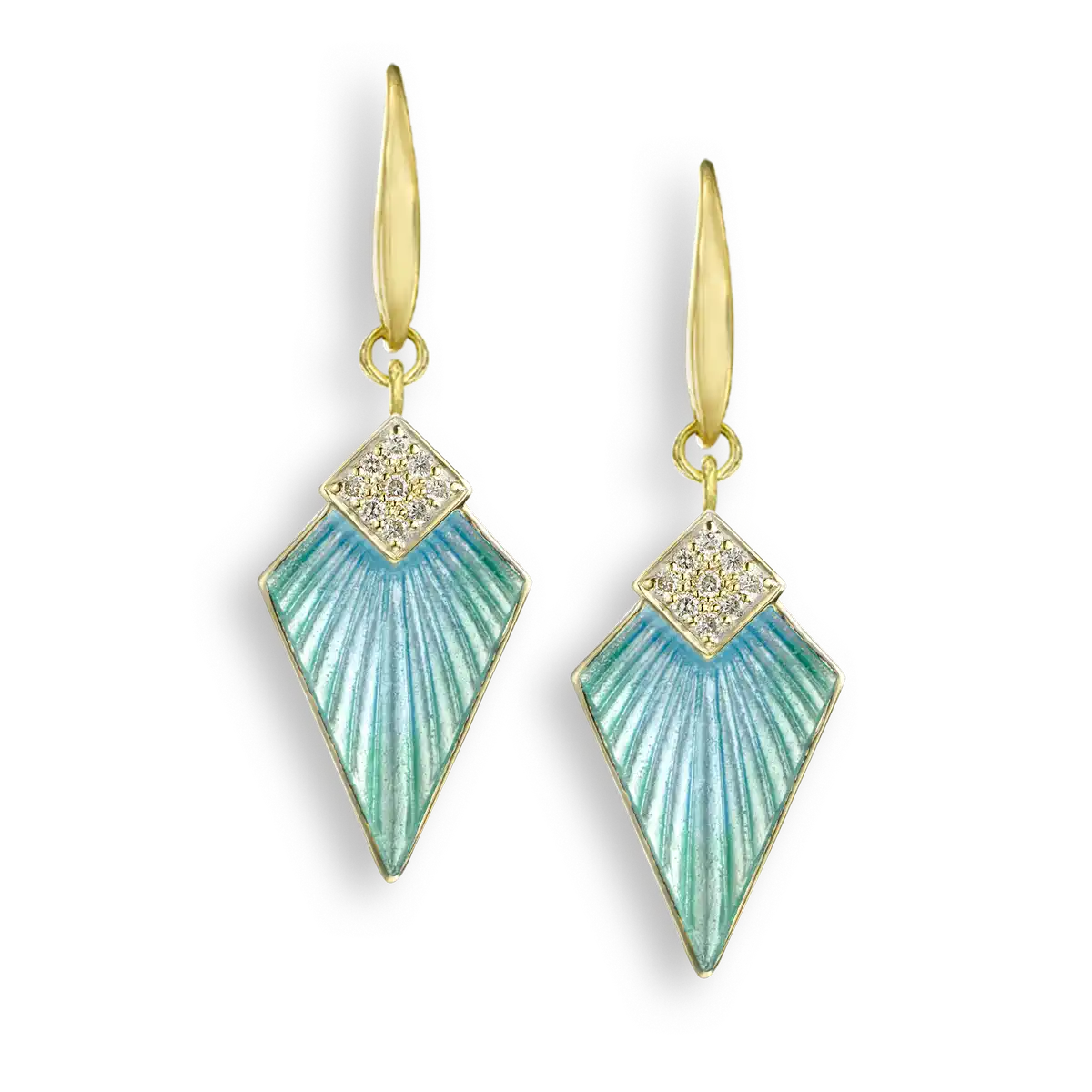 Turquoise Art Deco Wire Earrings.18K -Diamonds