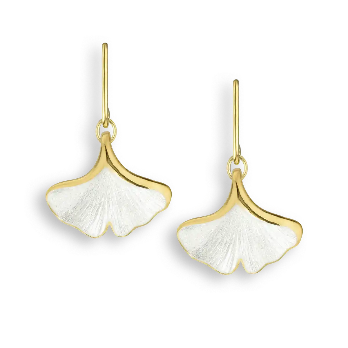 White Ginkgo Single-Leaf Wire Earrings.18K 