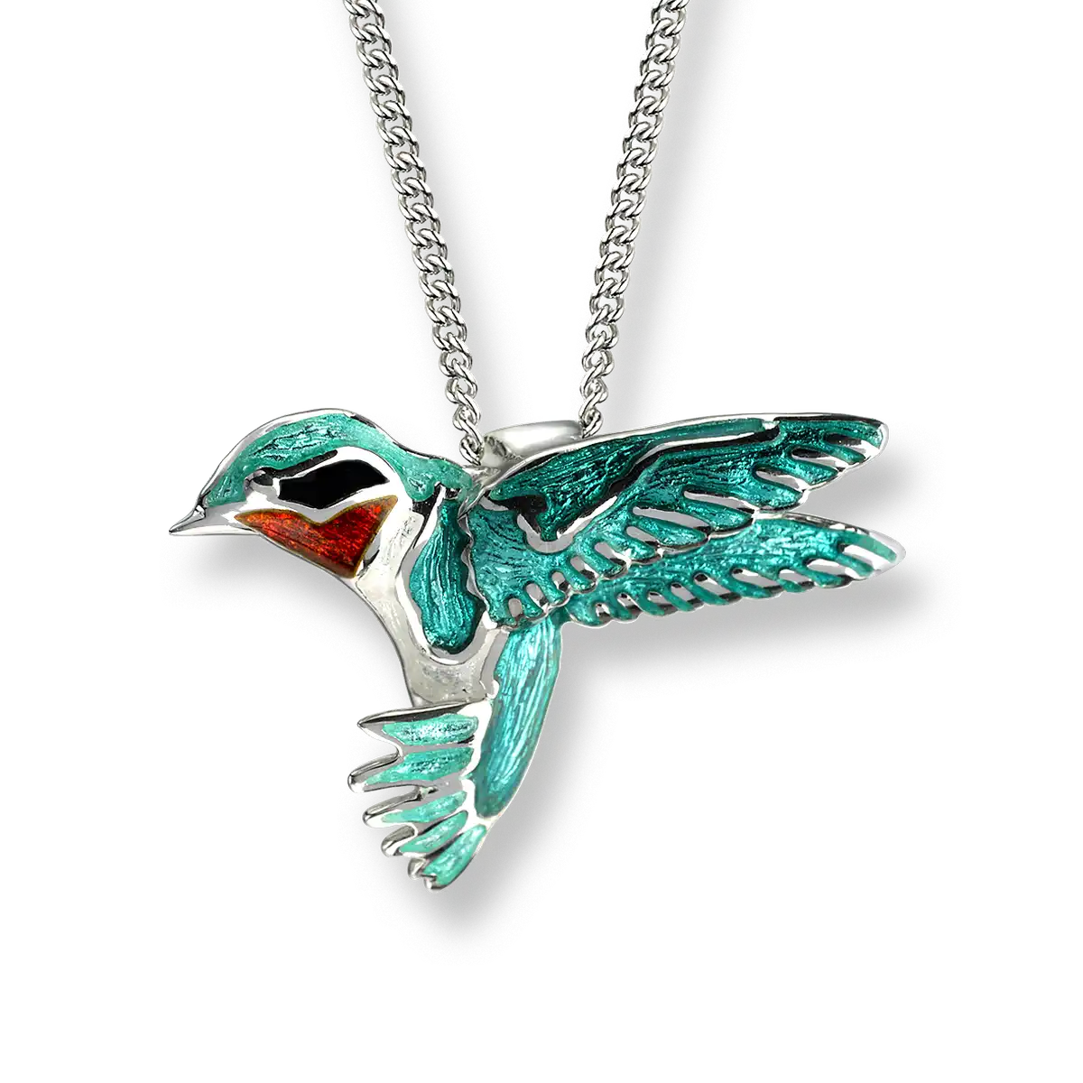Green Hummingbird Necklace. Sterling Silver