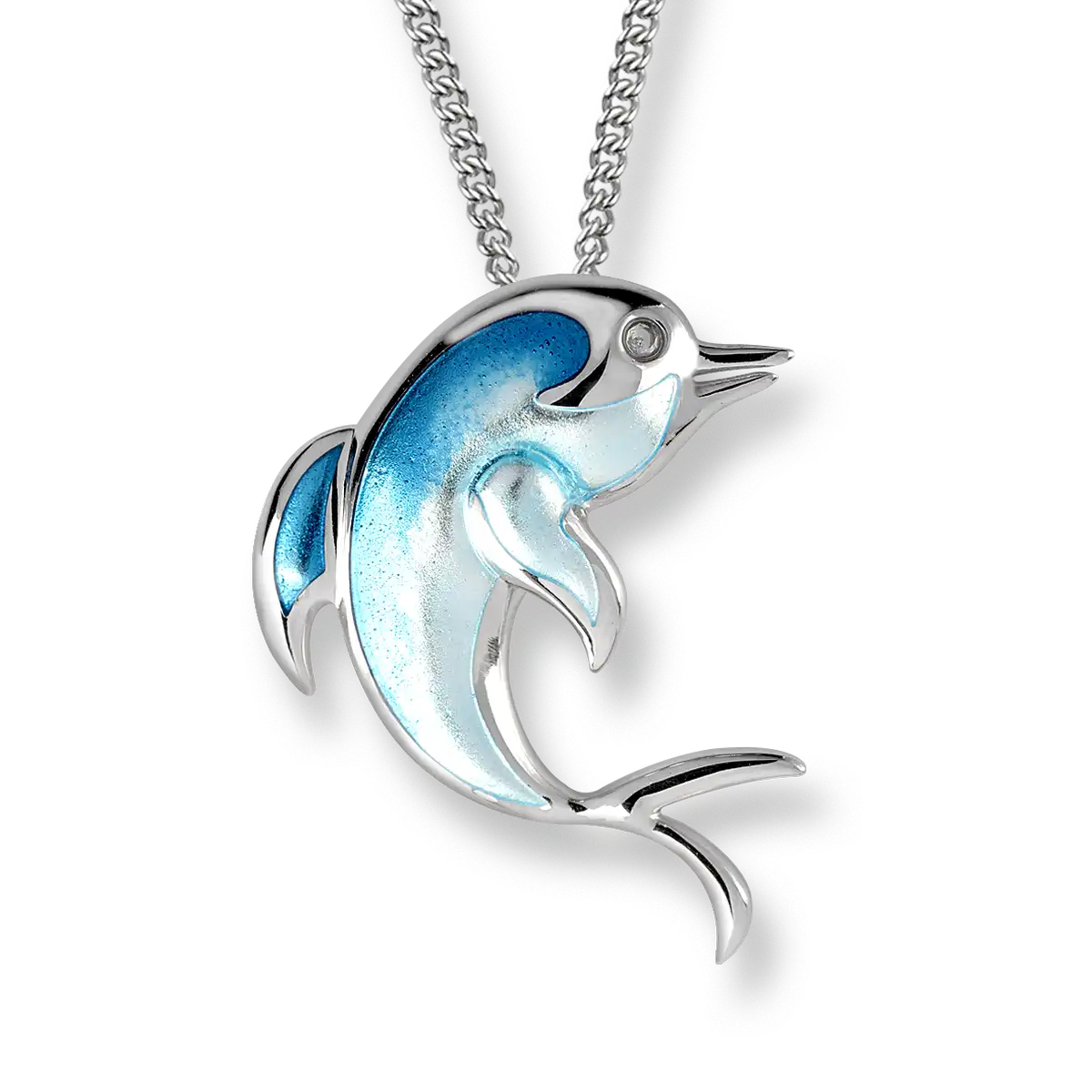 Turquoise Dolphin Necklace. Sterling Silver-White Sapphires