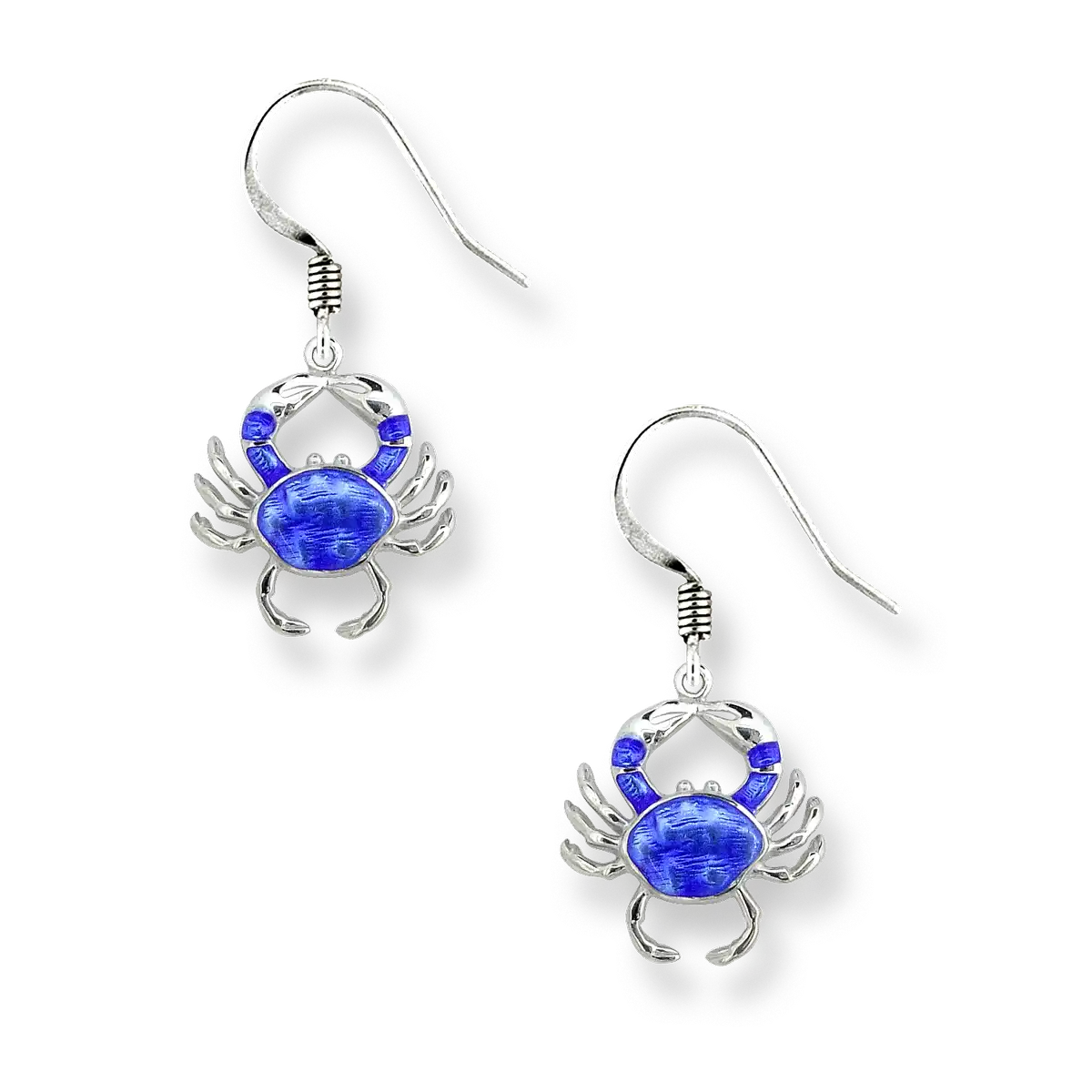 Blue Crab Wire Earrings. Sterling Silver