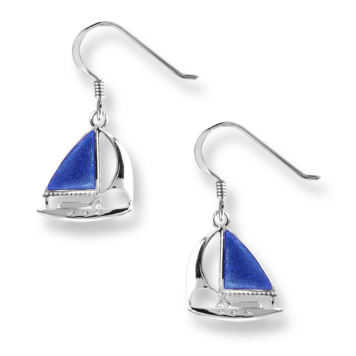 Blue Sailboat Wire Earrings. Sterling Silver