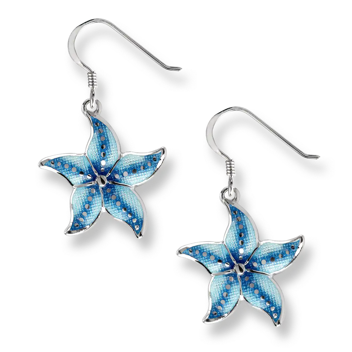 Blue Sea Star Wire Earrings. Sterling Silver