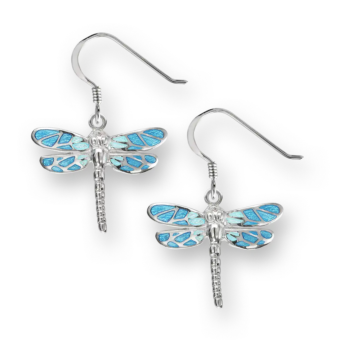 Blue Dragonfly Wire Earrings. Sterling Silver