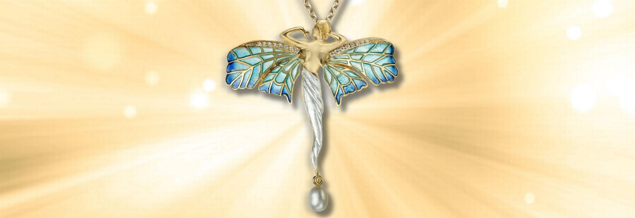 Art Nouveau Fairy Necklaces with Plique a Jour enamel